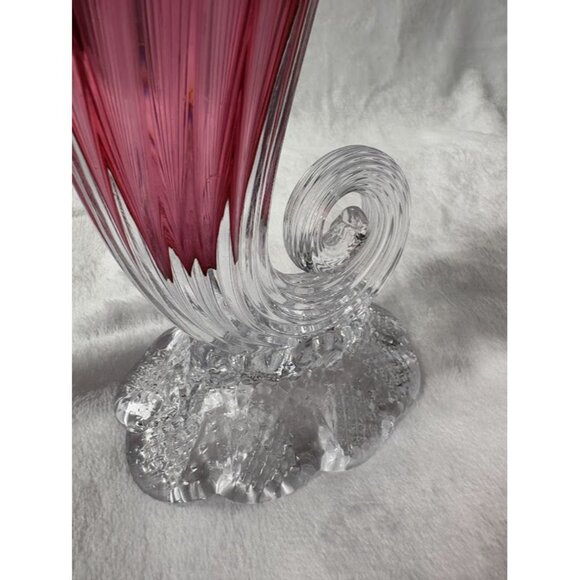Vintage Handblown Cranberry Glass Cornucopia Vase with Ruffled Edge - Picture 5 of 10